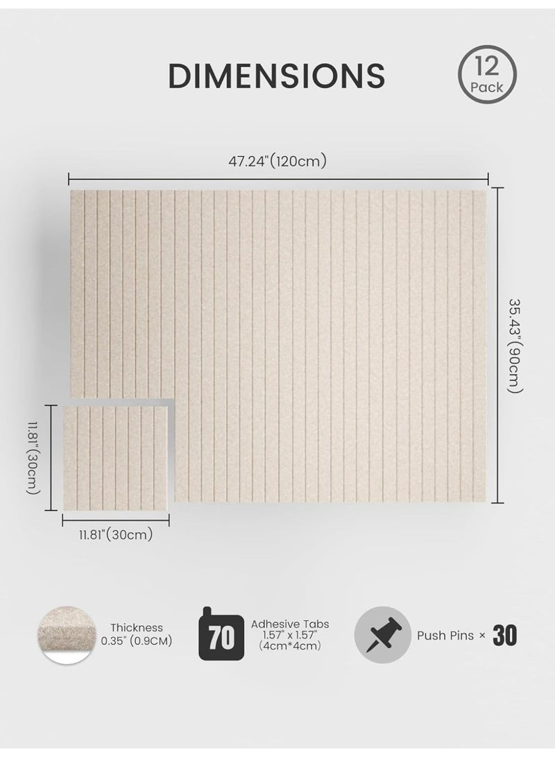 12PCS Large Felt Acoustic Panels Cork Board, 30×30cm Full Self-Adhesive Polyester Fiber Soundproof Wall Panels with Mounting Pins, Grooved Vertical Strip Design for Office Home Cinema Music Room, Dark Camel - Image 5